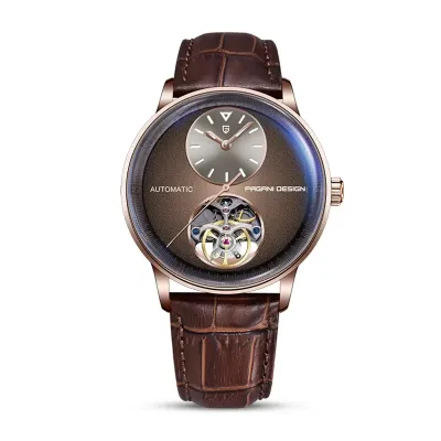 PAGANI DESIGN Men's Balance Wheel Automatic Leather Watch